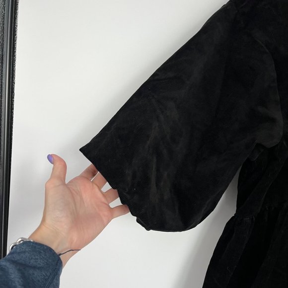 Everlane The Corduroy Black Puff Sleeve Cotton Blend Babydoll Mini Dress Medium - Picture 6 of 12
